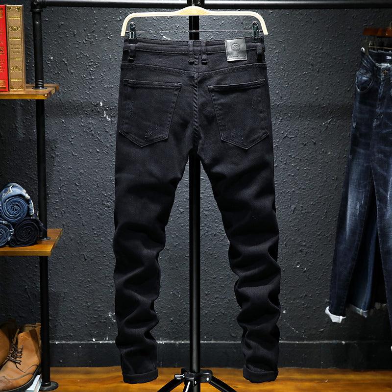 Men's Pure Black Ripped Summer Jeans