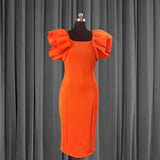 Wooden Ear Sleeves Plus Size Elegant Dress Women - WOMONA.COM