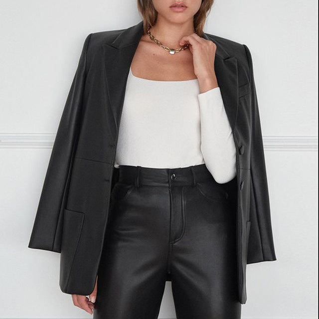 Elina Simple Leather Jackets - WOMONA.COM