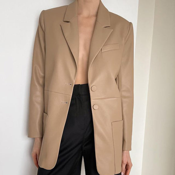 Elina Simple Leather Jackets - WOMONA.COM