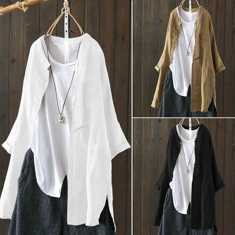 New Style Cotton And Linen Tops - WOMONA.COM