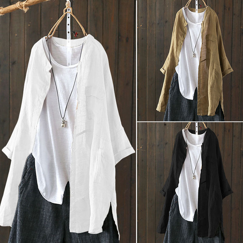 New Style Cotton And Linen Tops - WOMONA.COM