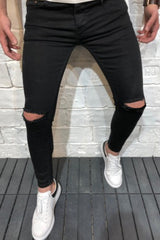 Denim Knee Holes Washed Men'S Jeans - WOMONA.COM