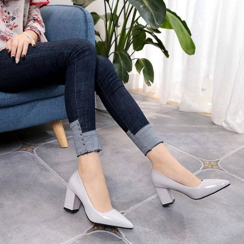 Thick Heel Pointed High Heels - WOMONA.COM