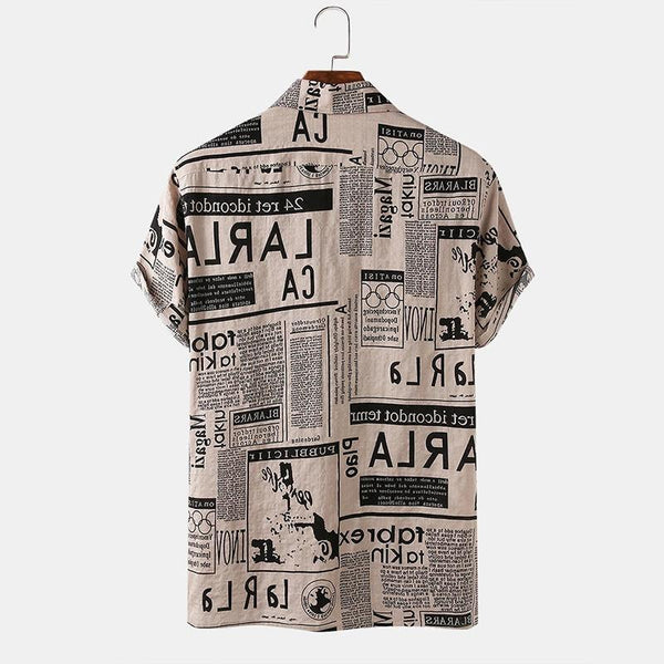 Newspaper Print Hawaiian Shirt - WOMONA.COM