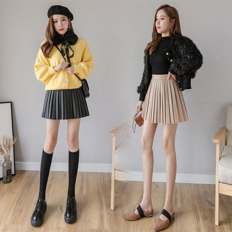 Leather Skirt A-line Skirt - WOMONA.COM