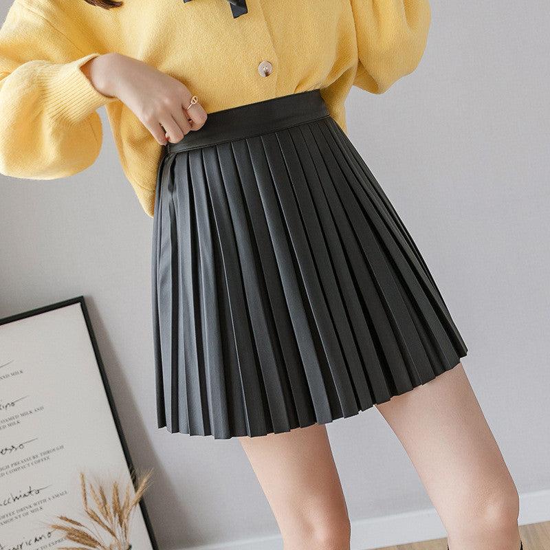 Leather Skirt A-line Skirt - WOMONA.COM