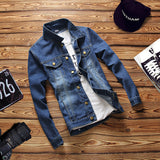 Men's Denim Long-Sleeved Jacket - WOMONA.COM