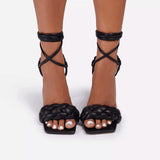 Star Same Style Woven Lace-up Sandals - WOMONA.COM