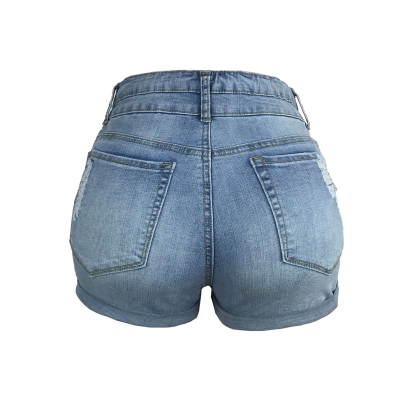 High-waist Denim Shorts - WOMONA.COM