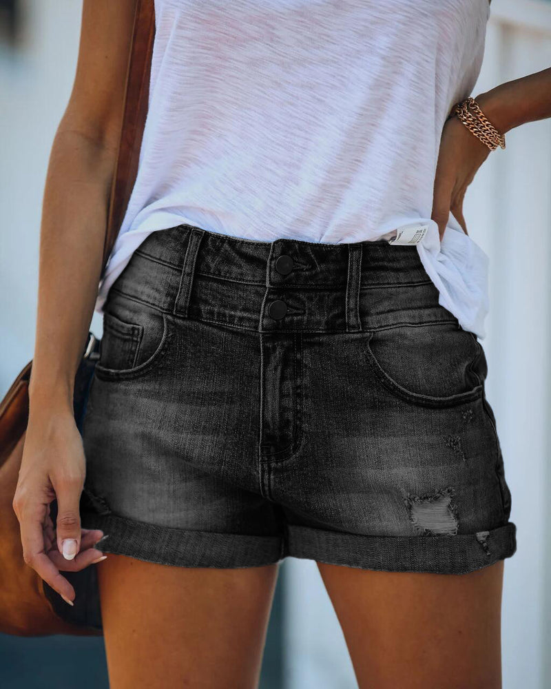 High-waist Denim Shorts - WOMONA.COM