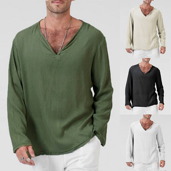 Linen Ethnic Style T-shirt Men - WOMONA.COM