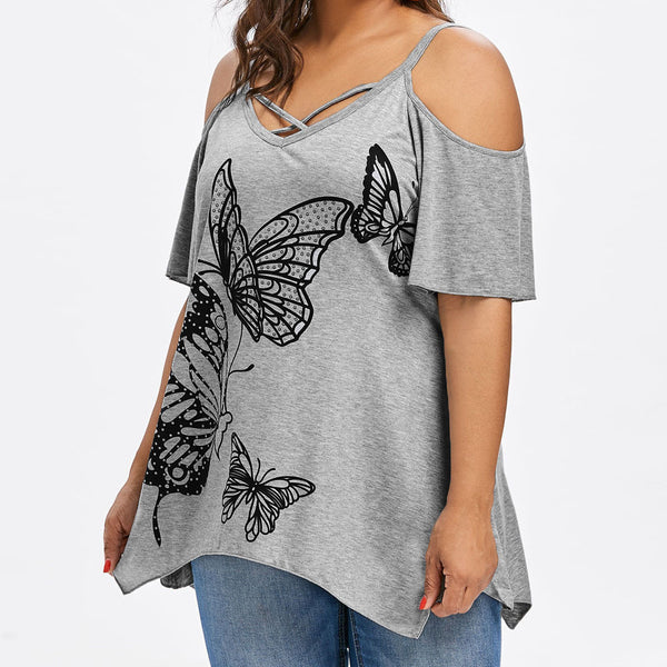 Summer Large Butterfly Print T-Shirt Women - WOMONA.COM