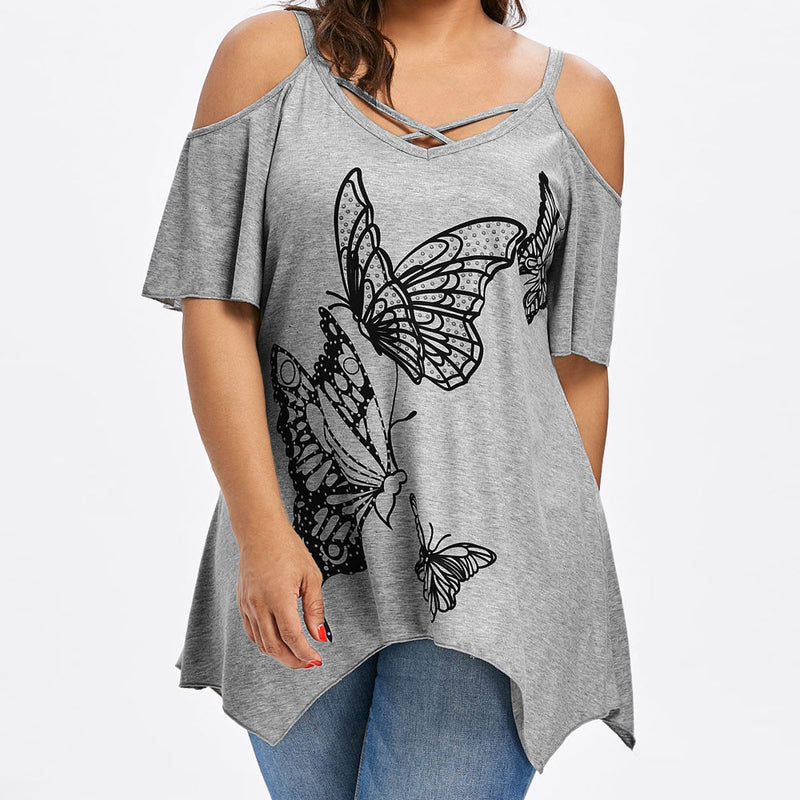 Summer Large Butterfly Print T-Shirt Women - WOMONA.COM