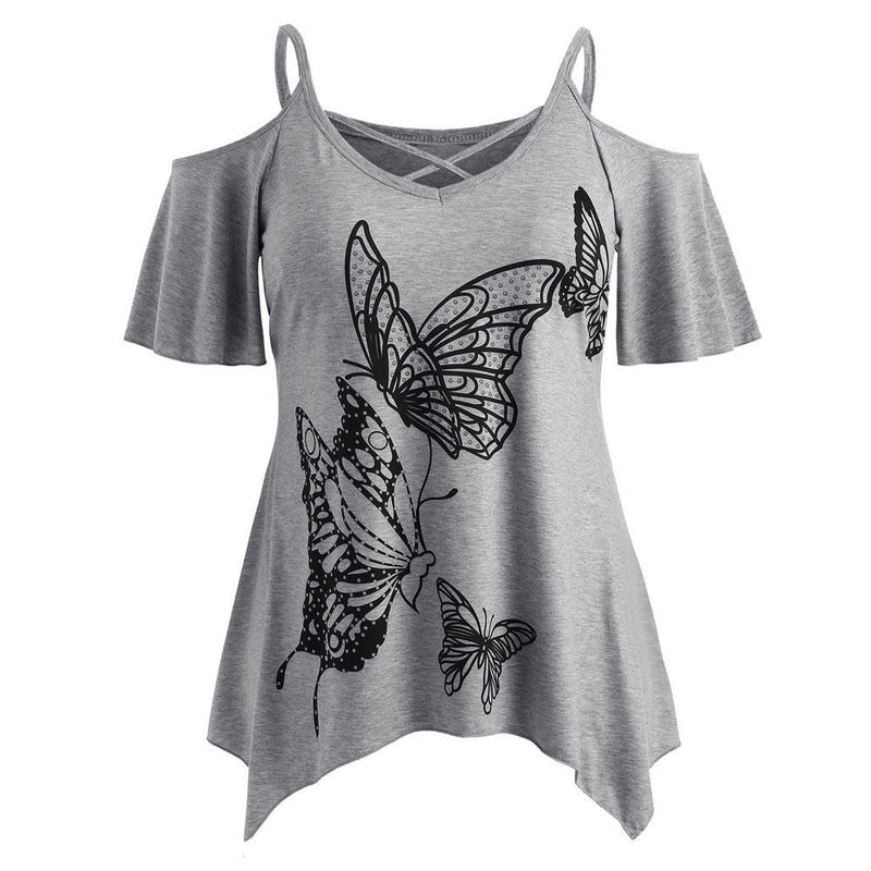 Summer Large Butterfly Print T-Shirt Women - WOMONA.COM