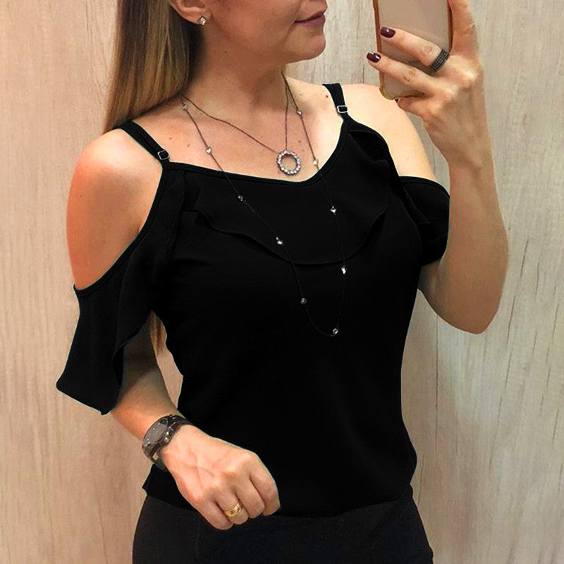 Sling Ruffles Short Sleeve Blouse Women - WOMONA.COM