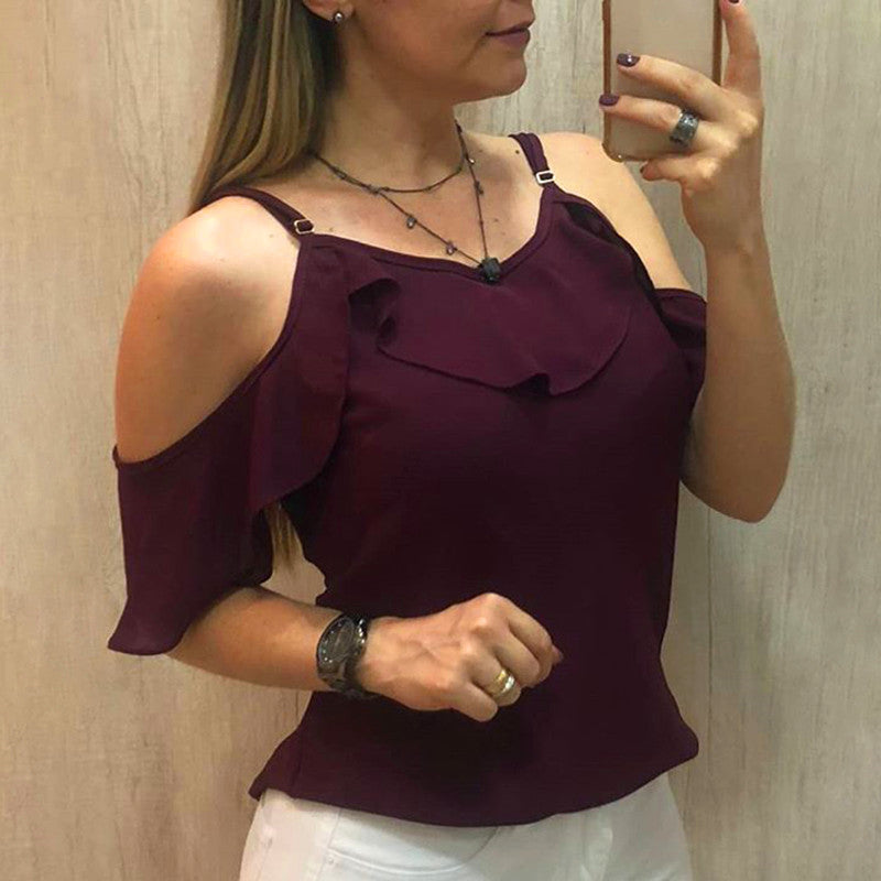 Sling Ruffles Short Sleeve Blouse Women - WOMONA.COM