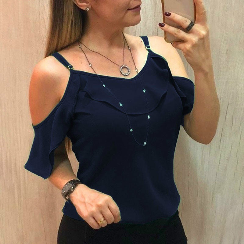 Sling Ruffles Short Sleeve Blouse Women - WOMONA.COM