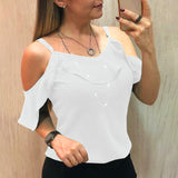 Sling Ruffles Short Sleeve Blouse Women - WOMONA.COM