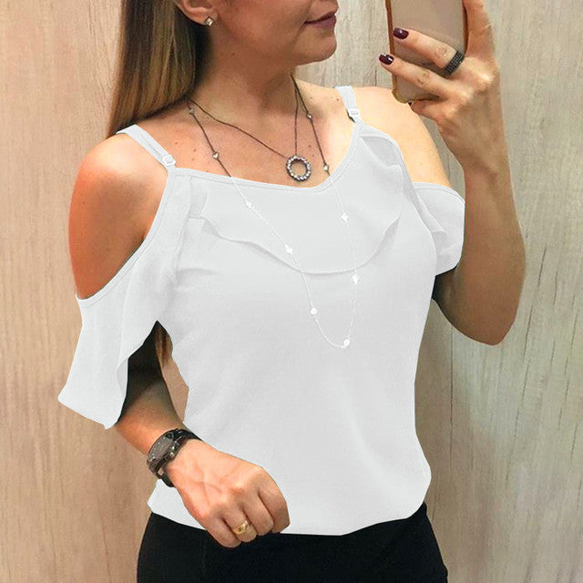 Sling Ruffles Short Sleeve Blouse Women - WOMONA.COM