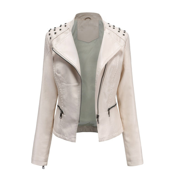 New Slim Spring And Autumn Women'S Leather Jacket Women'S Slim Thin Jacket Ladies Motorcycle Suit - WOMONA.COM