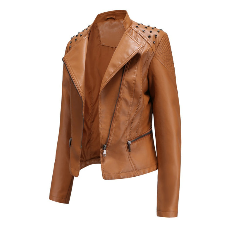 New Slim Spring And Autumn Women'S Leather Jacket Women'S Slim Thin Jacket Ladies Motorcycle Suit - WOMONA.COM