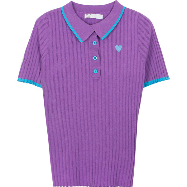 Retro Purple Knitted Short-sleeved T-shirt Women - WOMONA.COM
