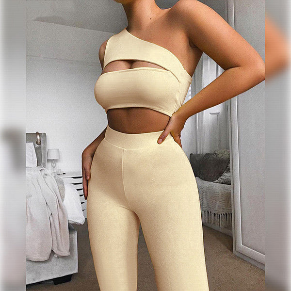 Women's Strapless Crop Tops Trousers Sports Outfits - WOMONA.COM