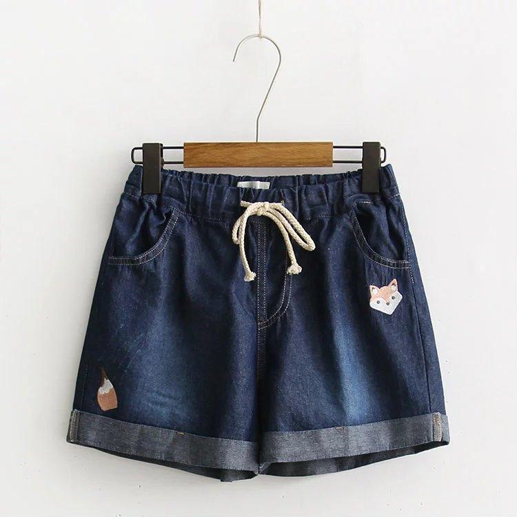 Thin  Embroidery Cartoon Shorts - WOMONA.COM