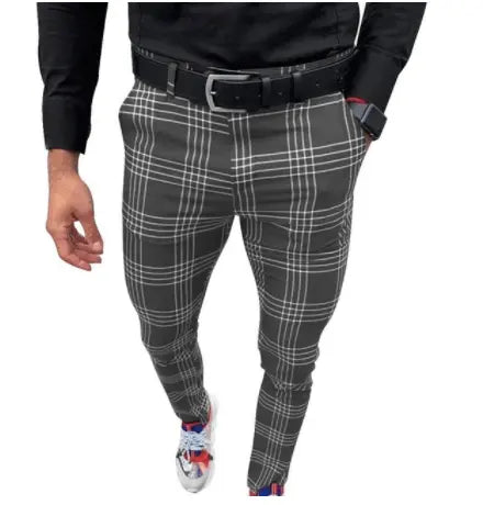 Large Plaid Striped Casual Pants - WOMONA.COM
