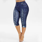 Digital Printing Denim Sports Pocket Leggings - WOMONA.COM