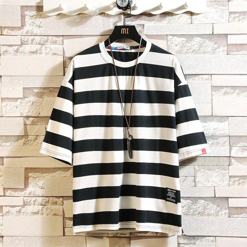 Casual Loose Striped Trendy T-Shirt Men - WOMONA.COM