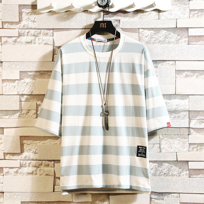 Casual Loose Striped Trendy T-Shirt Men - WOMONA.COM
