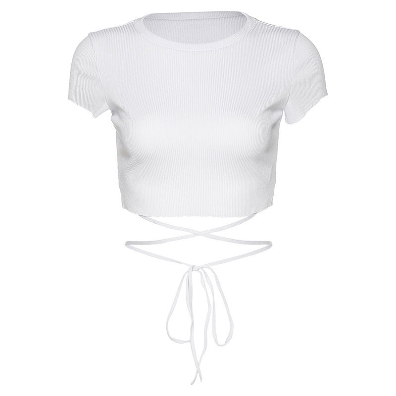 Short Cropped Short-sleeved T-shirt - WOMONA.COM