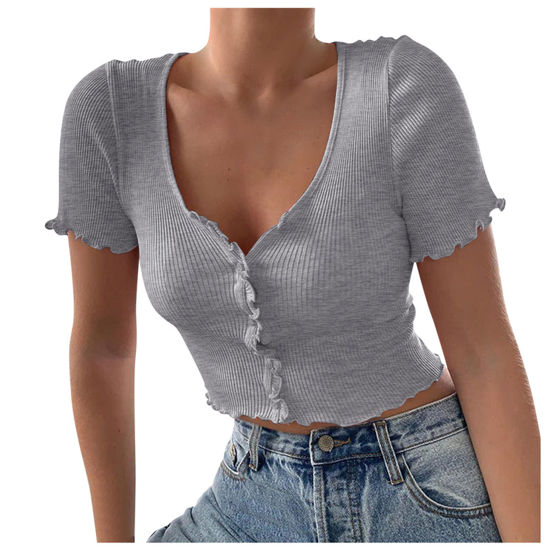Ruffles Short Sleeve T Shirt - WOMONA.COM