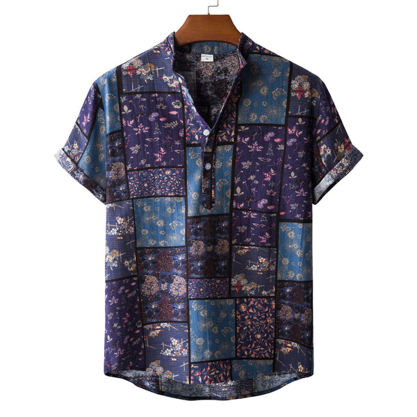 Casual Linen Floral Shirt Men - WOMONA.COM