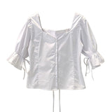 Lace-up Top Clavicle Back - WOMONA.COM
