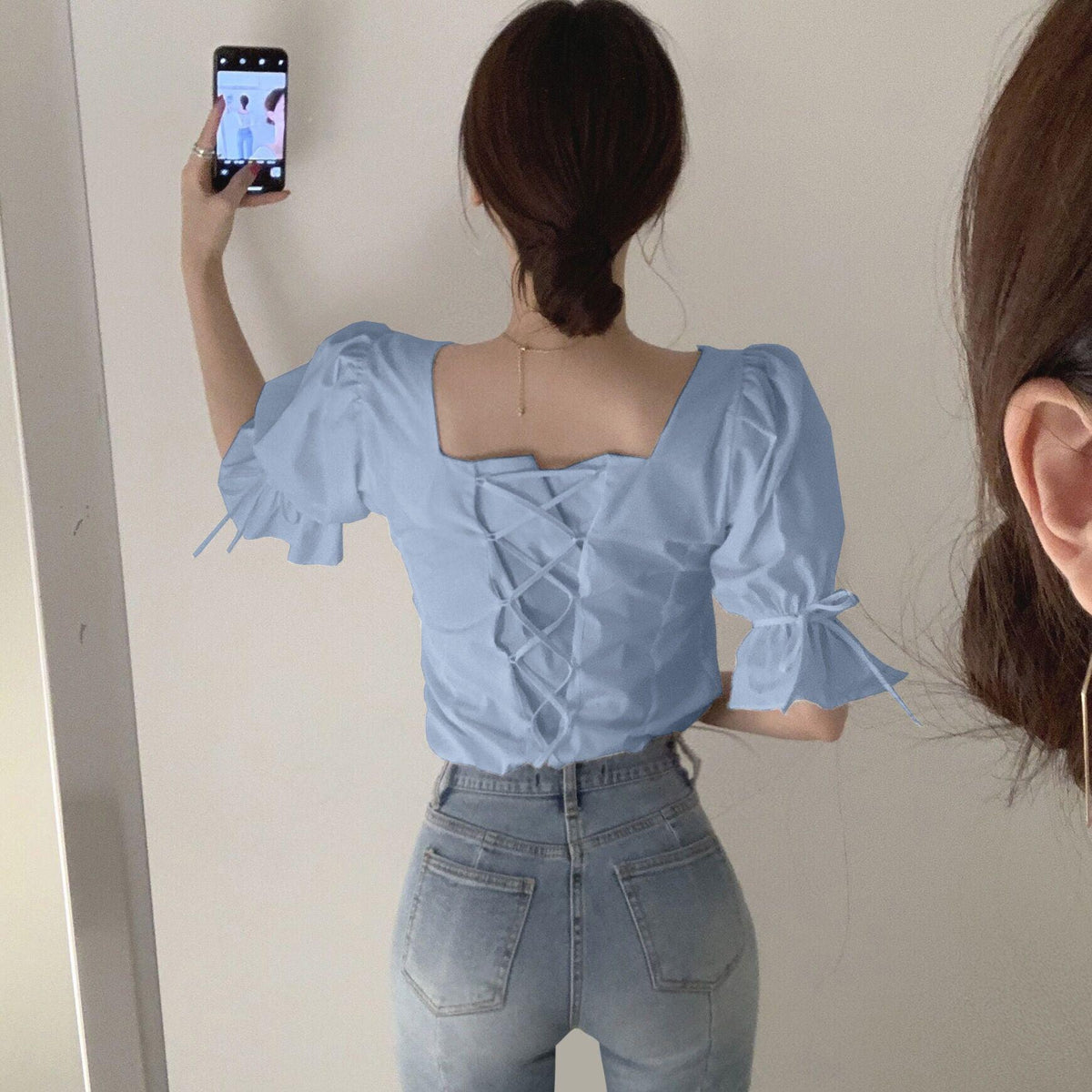 Lace-up Top Clavicle Back - WOMONA.COM