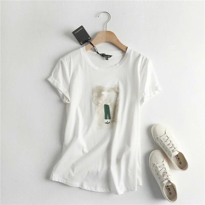 Outline Pattern Printed T-shirt - WOMONA.COM