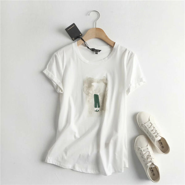 Outline Pattern Printed T-shirt - WOMONA.COM