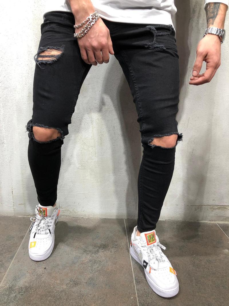 Men's Ripped Straight Leg Jeans - WOMONA.COM