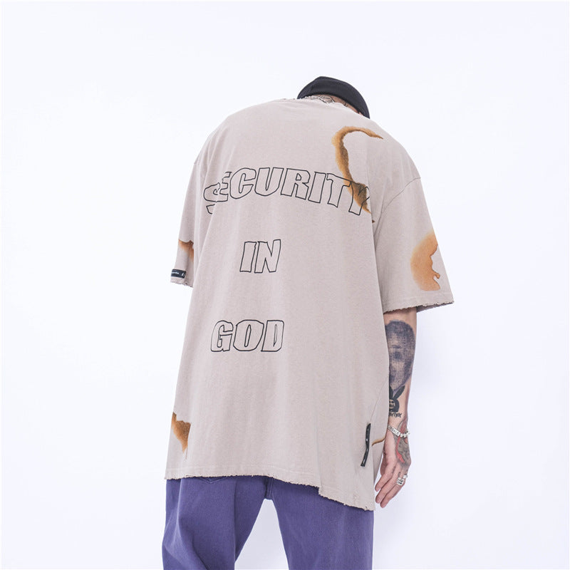 Burning Flame Print Short Sleeve T-shirt Men - WOMONA.COM