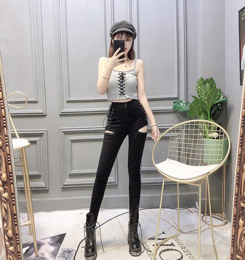 Zipper Decoration And Split Jeans - WOMONA.COM