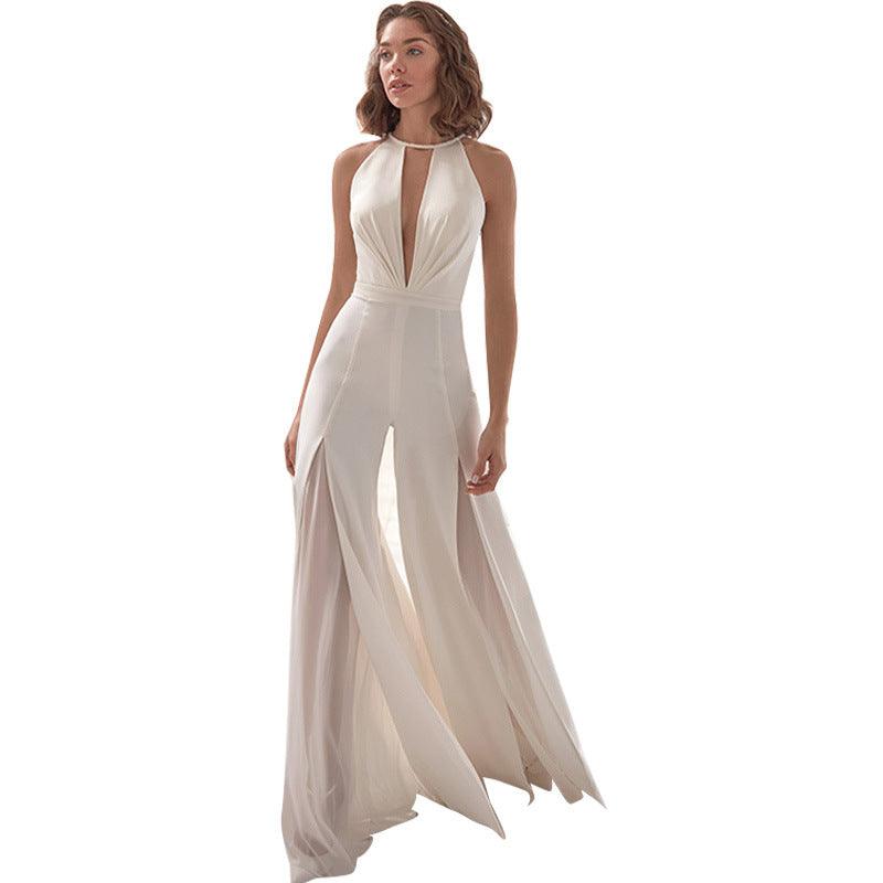 Sexy Deep V Halterneck Jumpsuit - WOMONA.COM