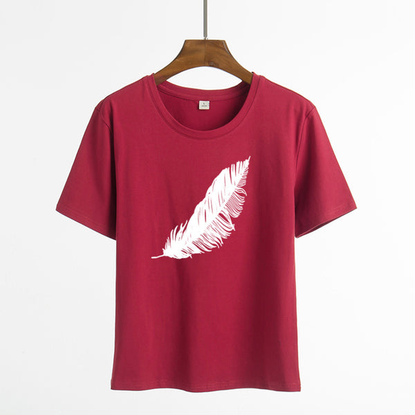 Short Sleeve Feather WISH Cartoon - WOMONA.COM