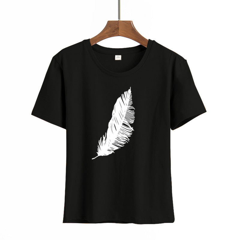 Short Sleeve Feather WISH Cartoon - WOMONA.COM