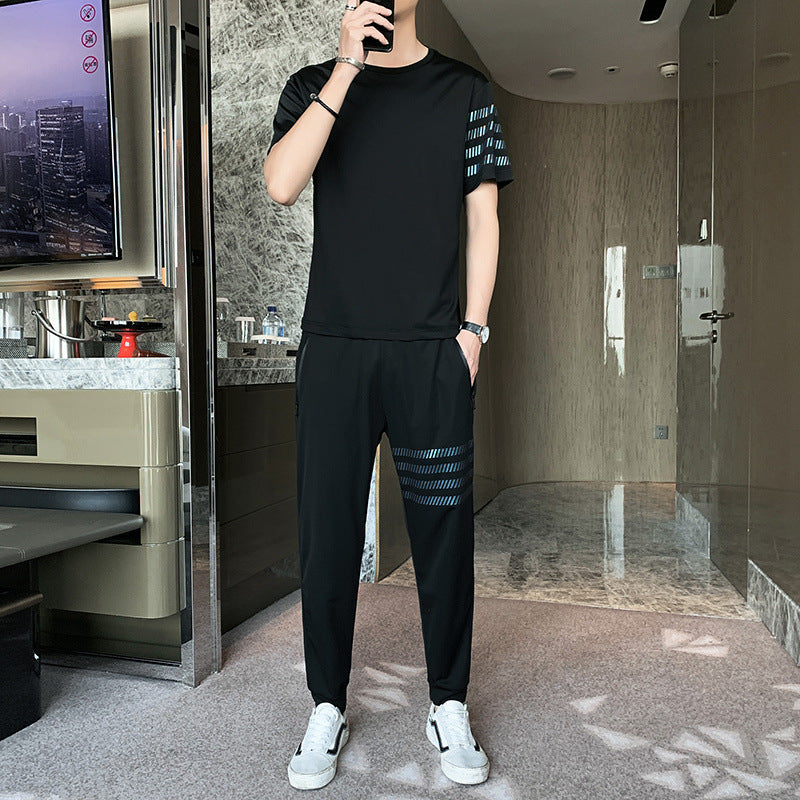 Ice silk short-sleeved t-shirt suit men - WOMONA.COM