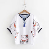 Cat Print Japan Style Harajuku T Shirts - WOMONA.COM