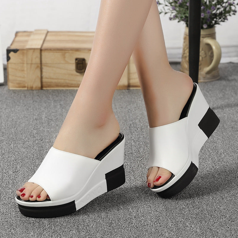 Casual Fish Mouth Oblique Heeled Slippers - WOMONA.COM