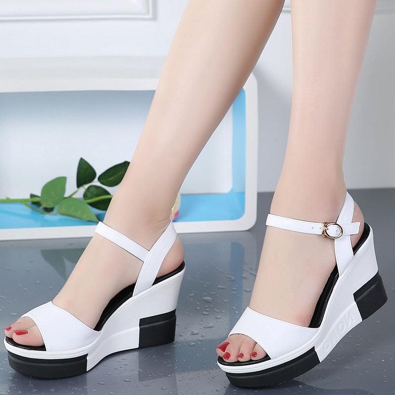 Casual Fish Mouth Oblique Heeled Slippers - WOMONA.COM